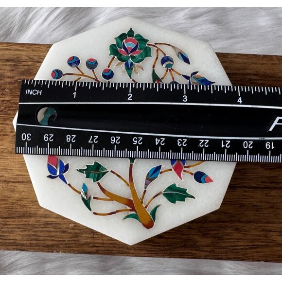 Marquetry Malachite Lapis Floral Hakik Marble Jewelry Box with Handmade Inlay - Picture 9 of 10